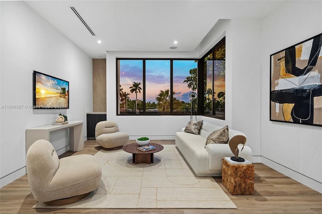 living area with light hardwood / wood-style floors