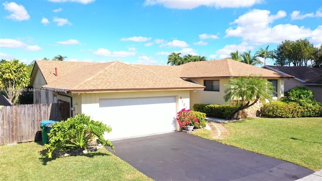 view of front facade with a front lawn and a garage