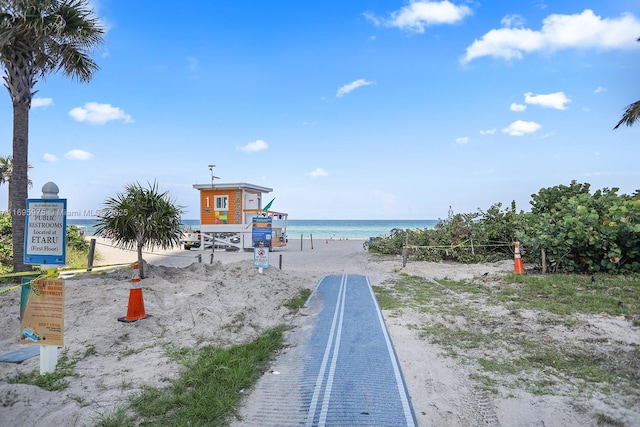 view of water feature featuring a view of the beach