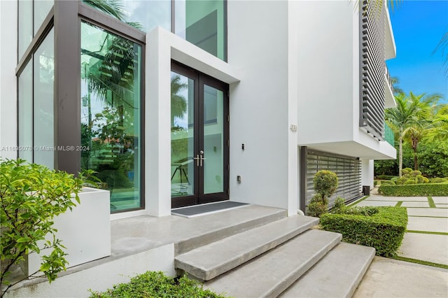 doorway to property featuring french doors