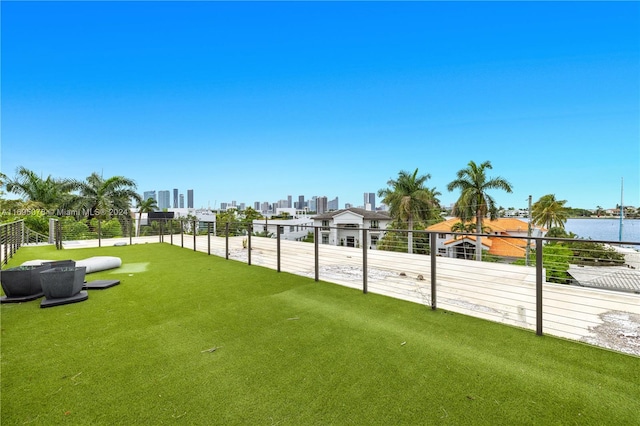 view of yard with a water view