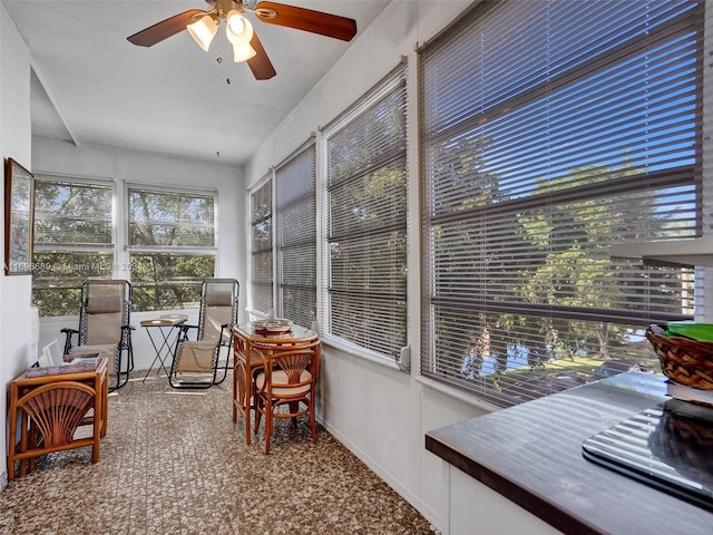 sunroom featuring ceiling fan