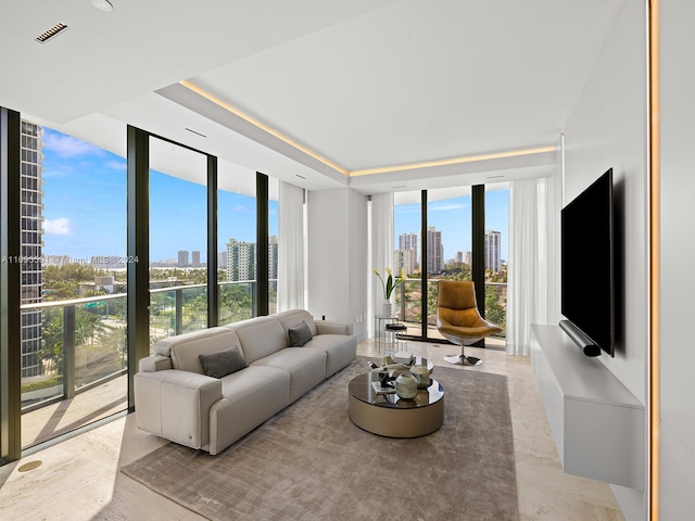 living room featuring expansive windows