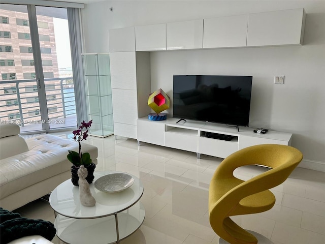 living room with light tile patterned floors