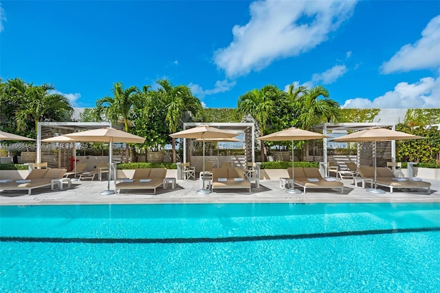 view of swimming pool with a patio