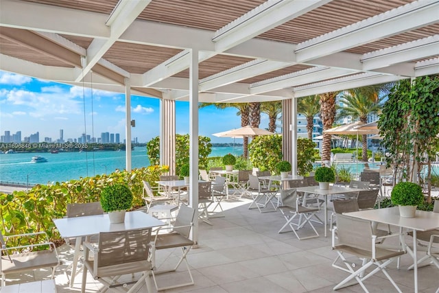 view of patio / terrace featuring a water view