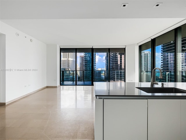 empty room with floor to ceiling windows and sink