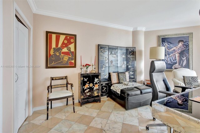 bedroom featuring crown molding