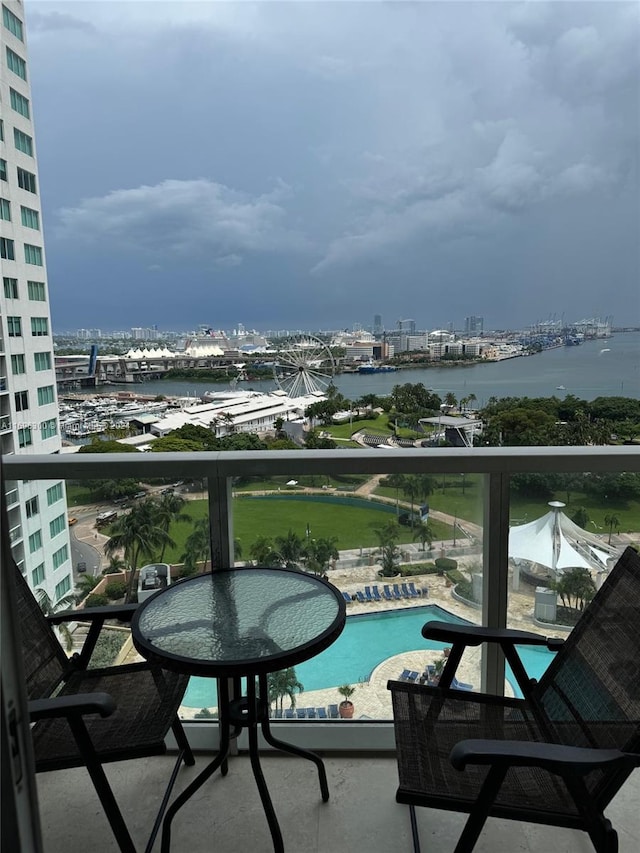 balcony with a water view