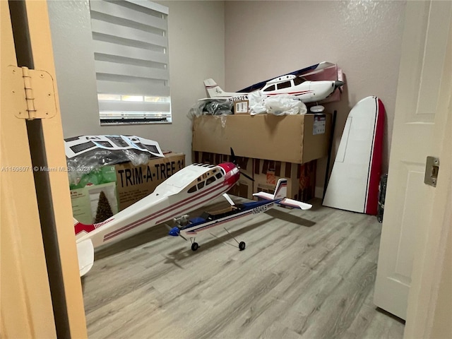 workout area featuring light hardwood / wood-style flooring