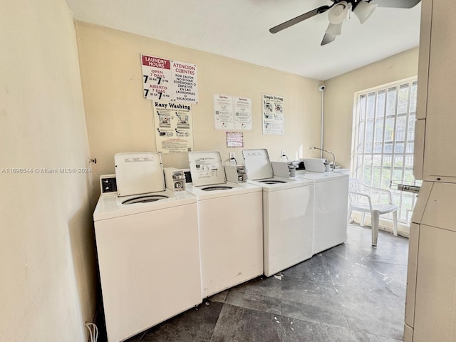 laundry area with independent washer and dryer and ceiling fan