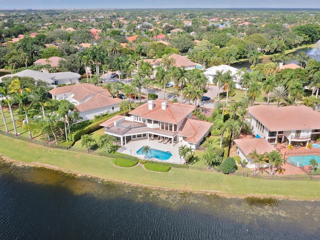 aerial view featuring a water view