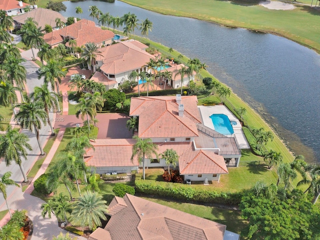 aerial view with a water view