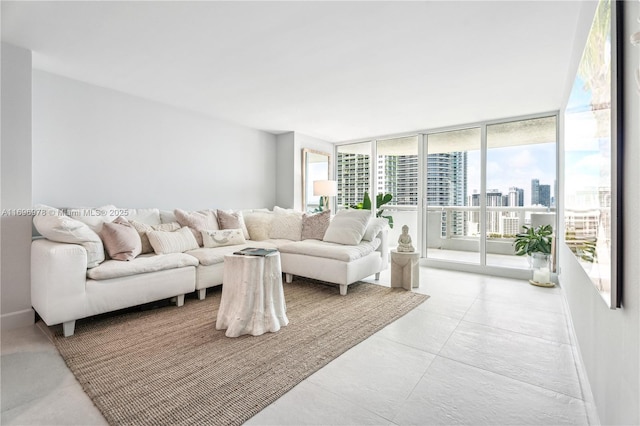 living room with expansive windows