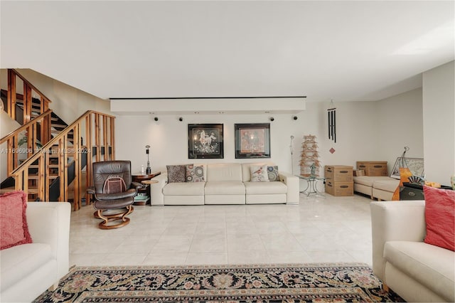 living room featuring tile patterned flooring