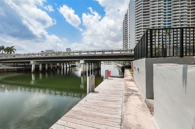 view of dock with a water view