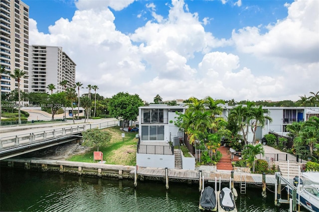 view of dock with a water view