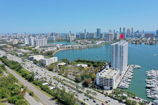 17301 Biscayne Blvd Unit 1404, North Miami, FL 33160 - aerial view of city skyline, a nearby body of water, and a highway