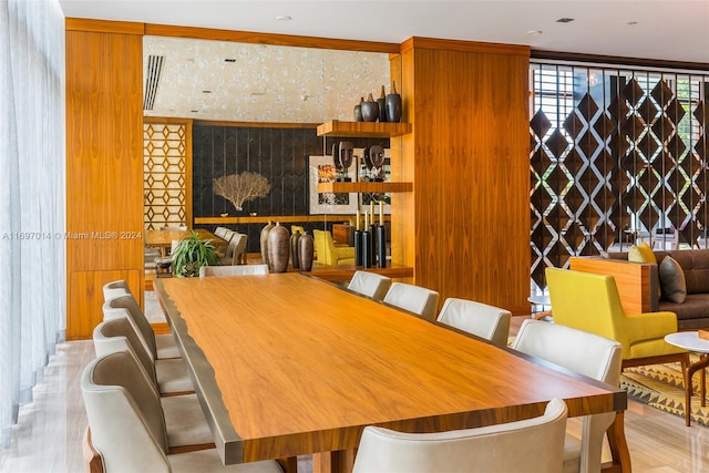 dining area with light hardwood / wood-style flooring