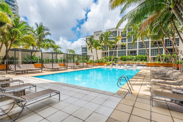 view of swimming pool with a patio