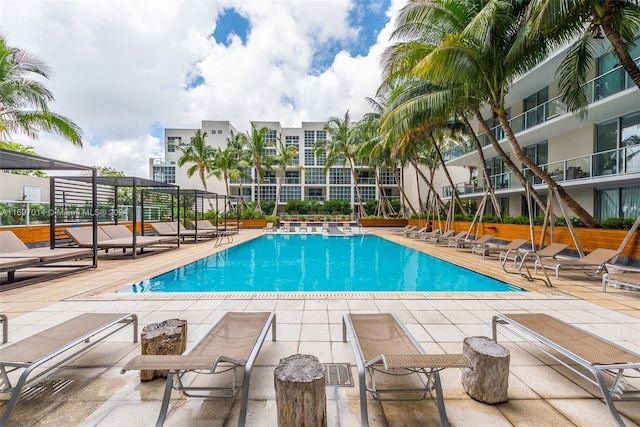 view of swimming pool with a patio area