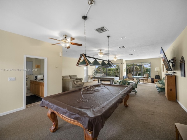 9940 S Ocean Dr Unit 508, Jensen Beach, FL 34957 - recreation room with ceiling fan, carpet flooring, and pool table
