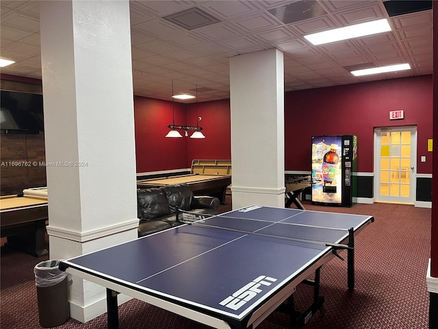 game room with carpet floors and billiards