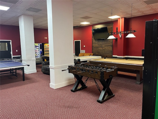 recreation room featuring carpet and billiards