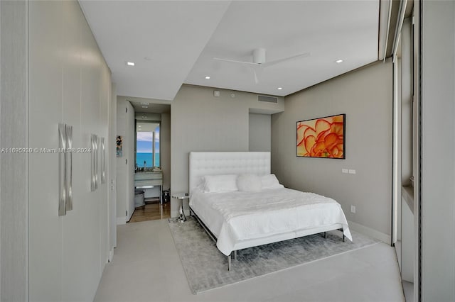 bedroom featuring ceiling fan