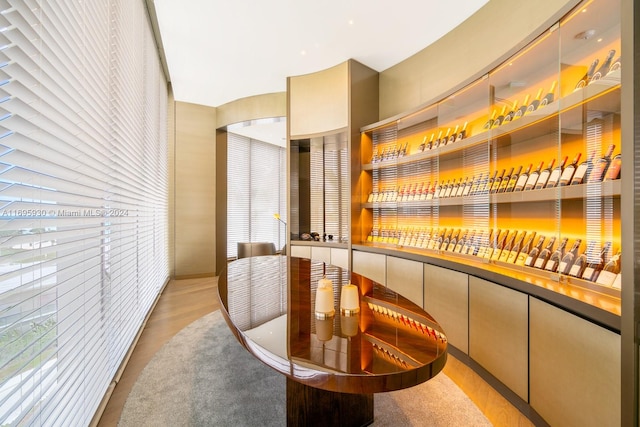 bar featuring light hardwood / wood-style floors