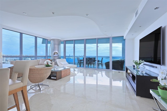 living room featuring a wealth of natural light and expansive windows