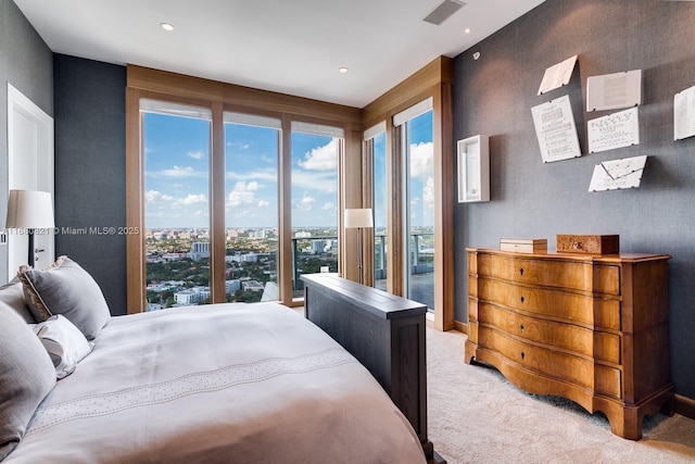 2627 S Bayshore Dr Unit 3201, Miami, FL 33133 - carpeted bedroom featuring visible vents, a view of city, and recessed lighting