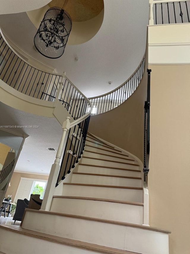 stairs with a towering ceiling