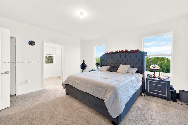 carpeted bedroom featuring multiple windows