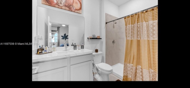 bathroom featuring vanity, toilet, and walk in shower