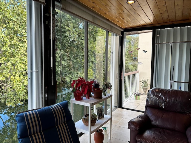 sunroom with wooden ceiling