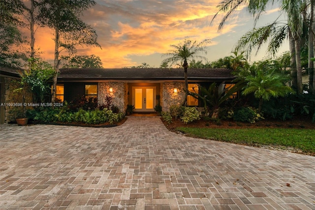 view of front facade featuring french doors