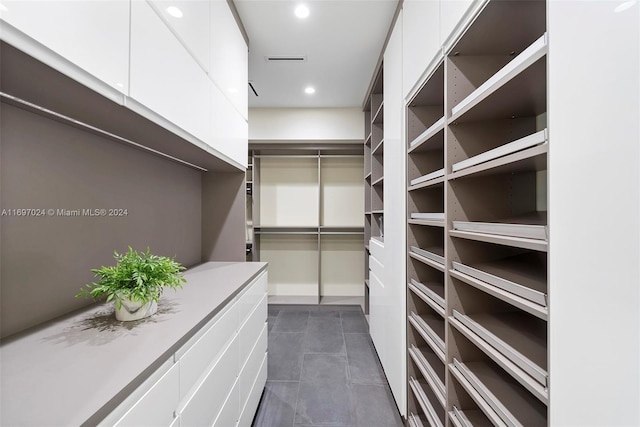 walk in closet with dark tile patterned floors