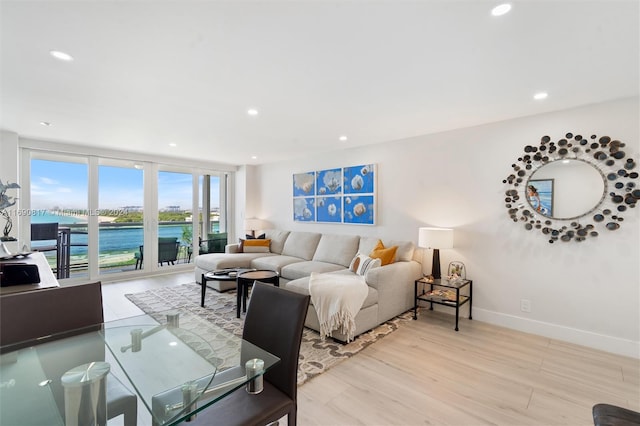 living room with light hardwood / wood-style floors