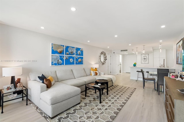 living room with light wood-type flooring