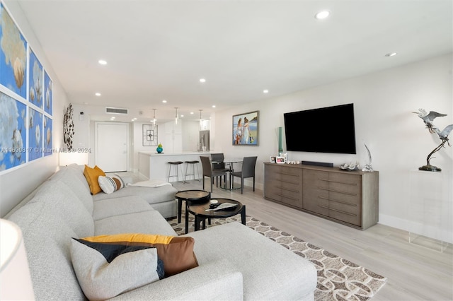 living room with light wood-type flooring