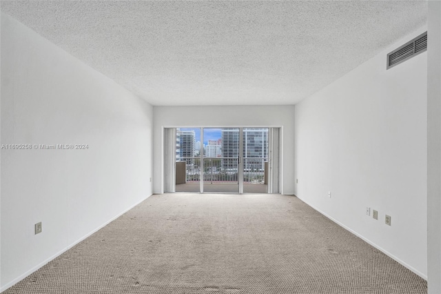 carpeted spare room with a textured ceiling