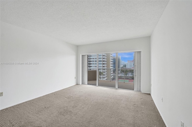 carpeted empty room featuring a textured ceiling