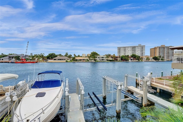 dock area featuring a water view