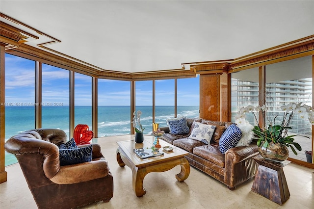 sunroom with a water view