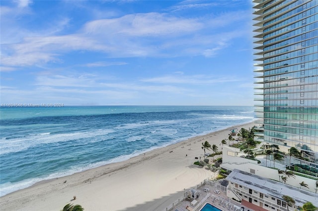 property view of water featuring a view of the beach