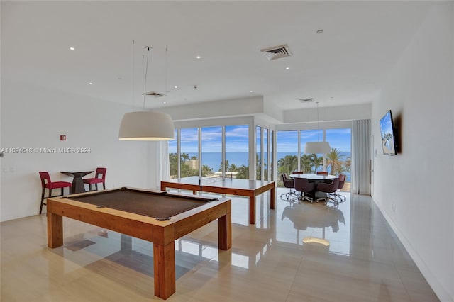 recreation room with light tile patterned flooring and billiards