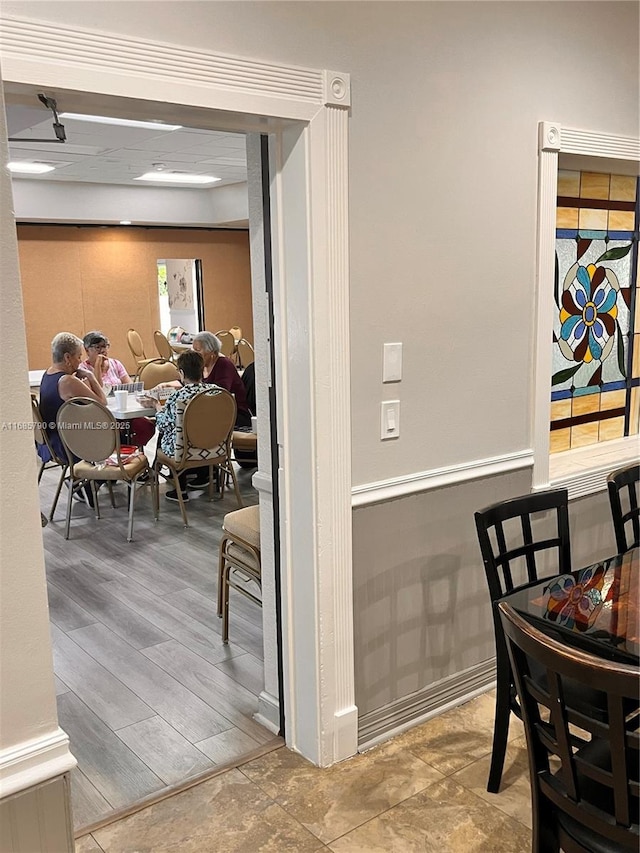 dining space with light hardwood / wood-style flooring