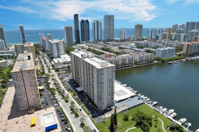 aerial view featuring a water view