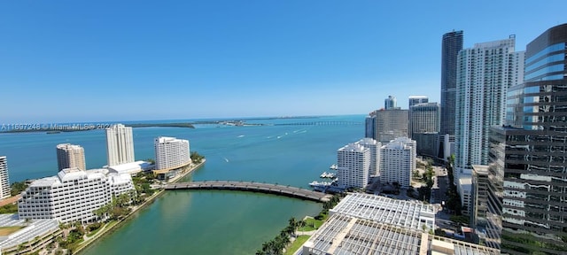 drone / aerial view featuring a water view